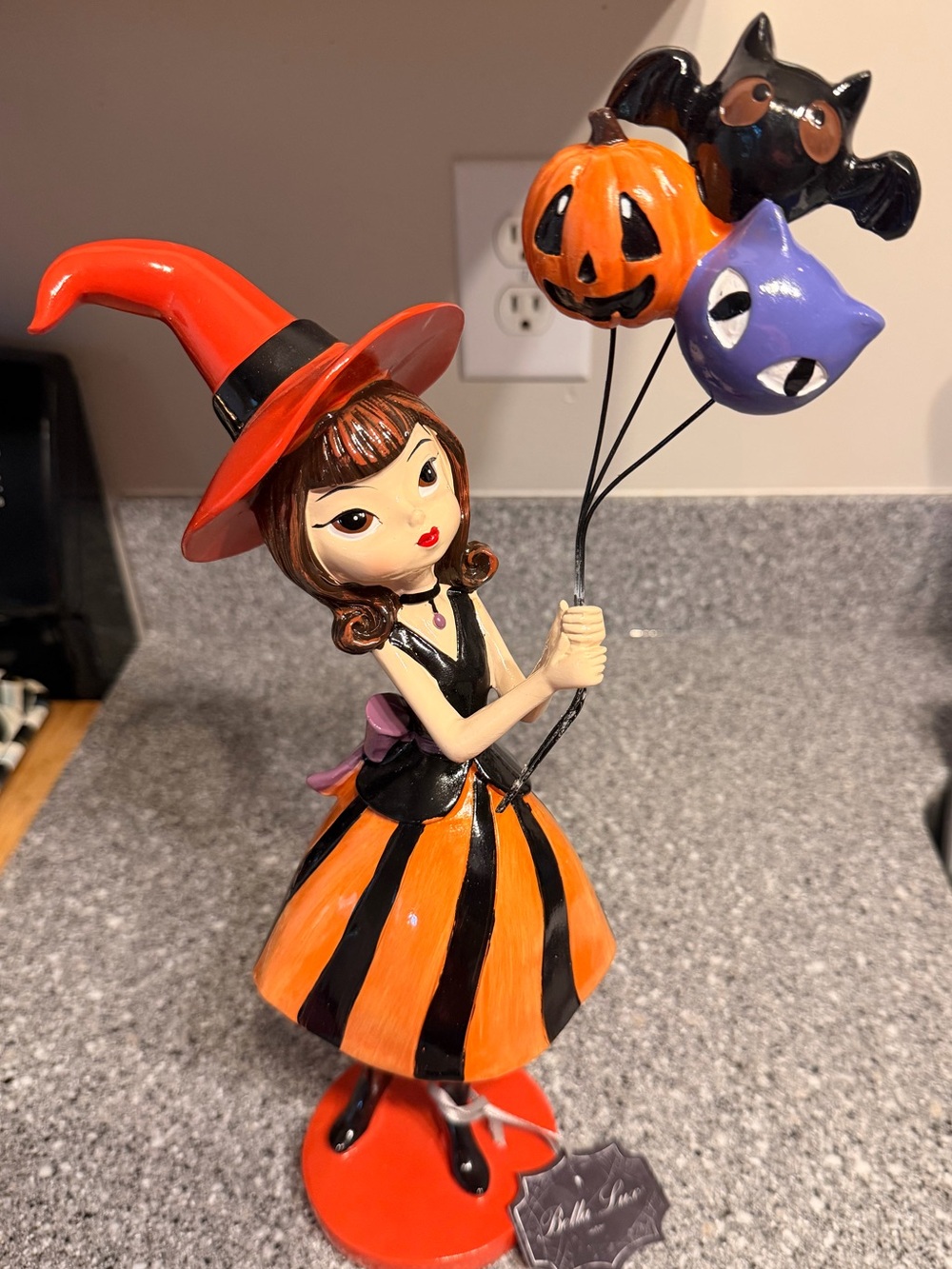 Bella Luxx Orange & Black Witch Figurine with Festive Balloons